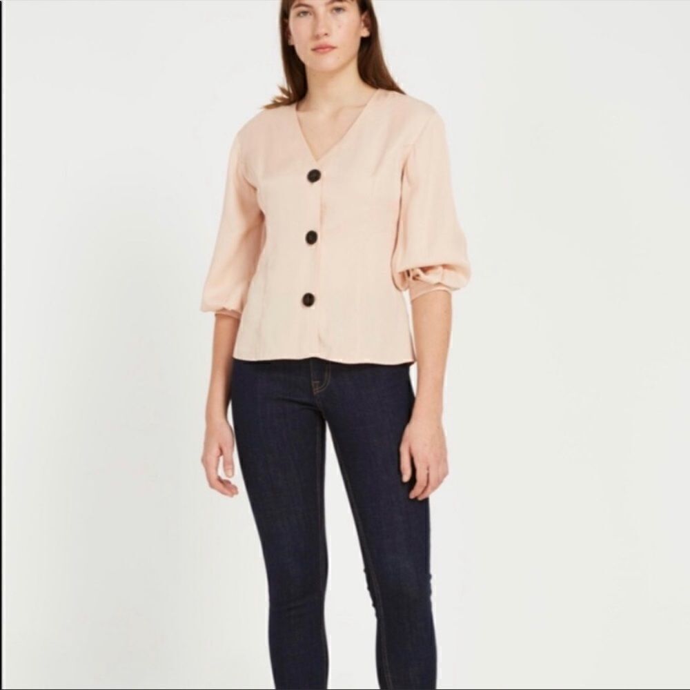 Frank and Oak Peach Tencel Button Down Blouse Sz Small